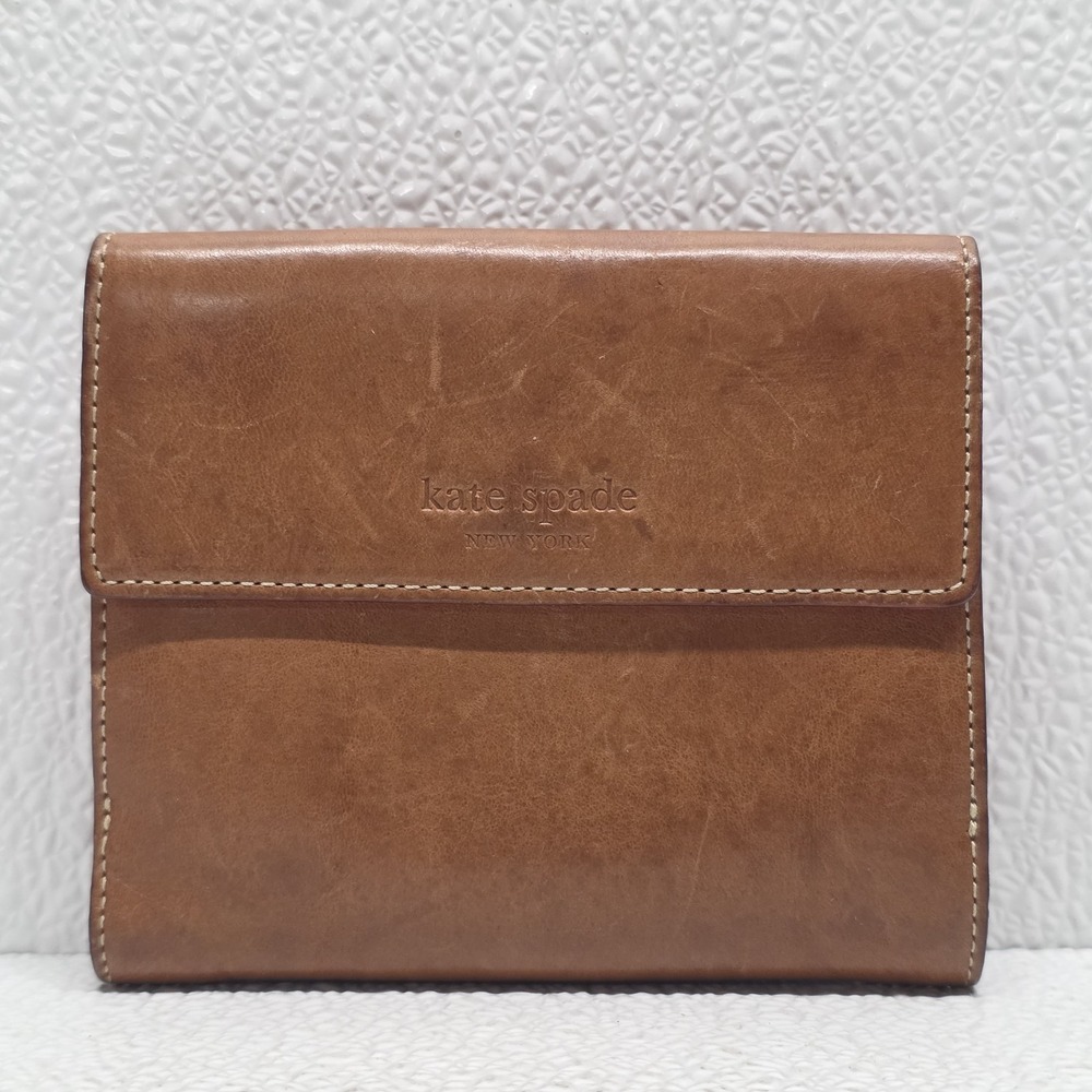 Kate Spade Bifold Flap Wallet Brown Leather Pink Lining